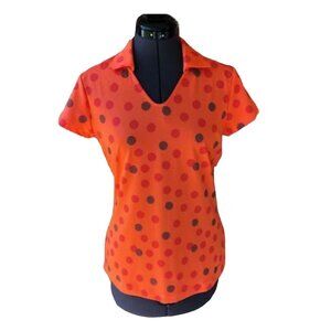 Nike Golf Tour Performance Dri-Fit Polo Shirt Orange Polka Dot Short-Sleeve S